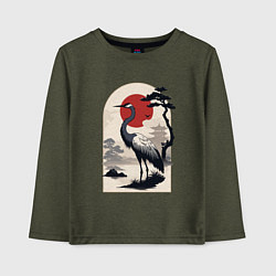 Лонгслив хлопковый детский Журавль и солнце в японском стиле, цвет: меланж-хаки