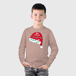 Лонгслив хлопковый детский Шапка Санта Клауса - мы празднуем Рождество когда, цвет: пыльно-розовый — фото 2