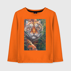 Лонгслив хлопковый детский Охотящийся тигр, цвет: оранжевый