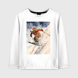 Лонгслив хлопковый детский Горные лыжи спортсмен, цвет: белый