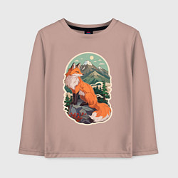 Лонгслив хлопковый детский Лиса и горы, цвет: пыльно-розовый