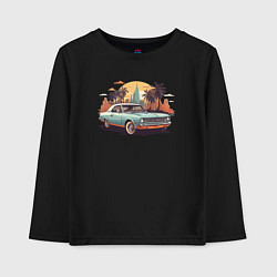 Лонгслив хлопковый детский Ретро автомобиль на фоне города, цвет: черный