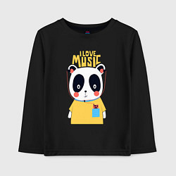 Лонгслив хлопковый детский Панда - я люблю музыку, цвет: черный