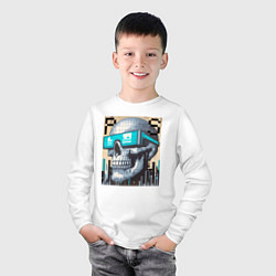 Лонгслив хлопковый детский Pixel skull - ai art fantasy, цвет: белый — фото 2
