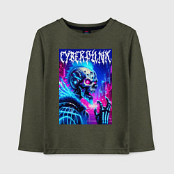 Лонгслив хлопковый детский Neon punk skeleton - ai art fantasy, цвет: меланж-хаки