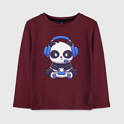 Лонгслив хлопковый детский Панда с джойстиком, цвет: меланж-бордовый