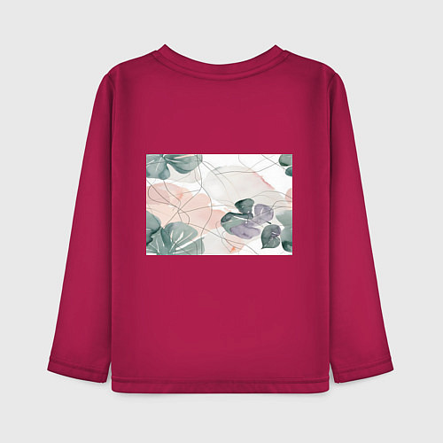 Детский лонгслив Акварельные листья светлые / Маджента – фото 2