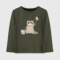 Лонгслив хлопковый детский Енот убирается, цвет: меланж-хаки