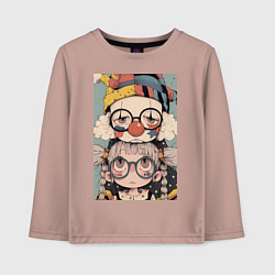 Лонгслив хлопковый детский Клоун с девочкой арт, цвет: пыльно-розовый