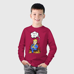 Лонгслив хлопковый детский Vault boy in the fire, цвет: маджента — фото 2