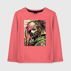 Лонгслив хлопковый детский Cyber girl in a respirator - ai art fantasy, цвет: коралловый