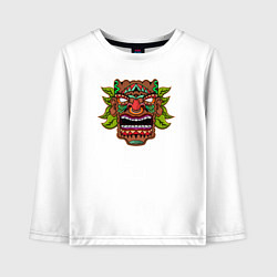 Лонгслив хлопковый детский Тики маска в листьях, цвет: белый