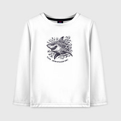 Лонгслив хлопковый детский Ухмыляющаяся акула в волнах, цвет: белый