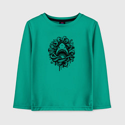 Лонгслив хлопковый детский Голова акулы в волнах тату, цвет: зеленый