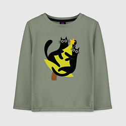Лонгслив хлопковый детский Черные коты на елке, цвет: авокадо