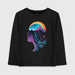 Лонгслив хлопковый детский Космос девушка силует, цвет: черный