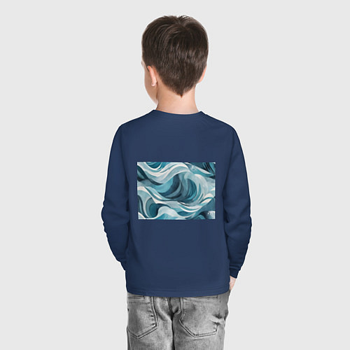 Детский лонгслив Океан абстракция волны / Тёмно-синий – фото 4