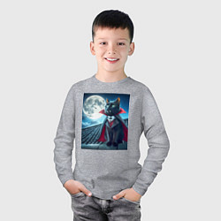 Лонгслив хлопковый детский Чёрный кот вампир - хэллоуин, цвет: меланж — фото 2