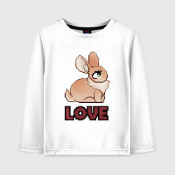 Лонгслив хлопковый детский Милый кролик love пиксель арт, цвет: белый