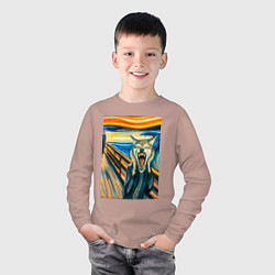 Лонгслив хлопковый детский Волк кричит на картине Эдварда Мунка - мем искусст, цвет: пыльно-розовый — фото 2