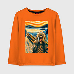 Лонгслив хлопковый детский Морж кричит на картине Эдварда Мунка - мем искусст, цвет: оранжевый