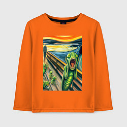Лонгслив хлопковый детский Кузнечик кричит на картине Эдварда Мунка - мем иск, цвет: оранжевый