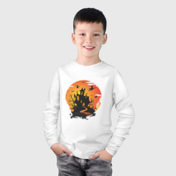 Лонгслив хлопковый детский Хэллоуин ведьмин дом, цвет: белый — фото 2