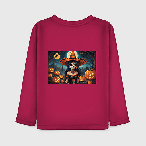 Детский лонгслив Страшилки ведьмочка / Маджента – фото 2