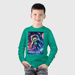 Лонгслив хлопковый детский Космонавт в открытом космосе - Майнкрафт, цвет: зеленый — фото 2