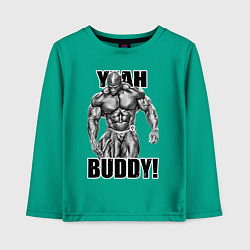 Лонгслив хлопковый детский Ronnie Coleman- yeah buddy, цвет: зеленый