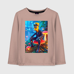 Лонгслив хлопковый детский Барт Симпсон сидит на сказочном грибе - нейроарт ф, цвет: пыльно-розовый