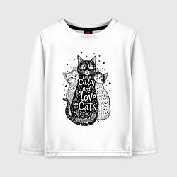 Лонгслив хлопковый детский Keep calm and love cats, цвет: белый