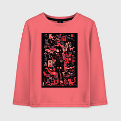 Лонгслив хлопковый детский Девушка кошка, цвет: коралловый