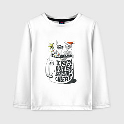 Лонгслив хлопковый детский Coffee Christmas Skeleton, цвет: белый