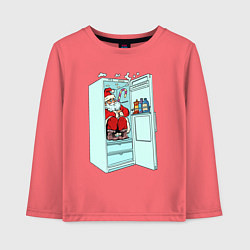 Лонгслив хлопковый детский Санта в холодильнике, цвет: коралловый
