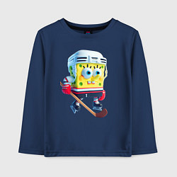 Лонгслив хлопковый детский Губка Боб хоккейный нападающий - нейроарт, цвет: тёмно-синий