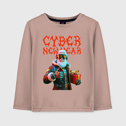 Лонгслив хлопковый детский Santa with gift - cyberpunk, цвет: пыльно-розовый