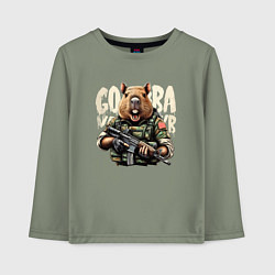 Лонгслив хлопковый детский Cool capybara - military style, цвет: авокадо