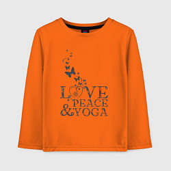 Лонгслив хлопковый детский Love peace yoga, цвет: оранжевый