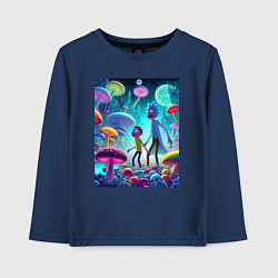 Лонгслив хлопковый детский Морти и Рик к сказочном грибном месте, цвет: тёмно-синий