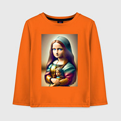 Лонгслив хлопковый детский Маленькая Мона Лиза в детстве с куклой - нейроарт, цвет: оранжевый