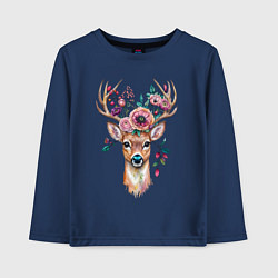 Лонгслив хлопковый детский Лесной олень арт, цвет: тёмно-синий