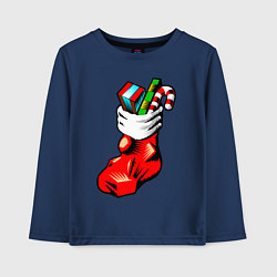Лонгслив хлопковый детский Рождественский чулок, цвет: тёмно-синий