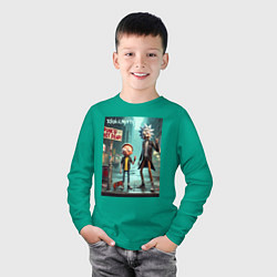 Лонгслив хлопковый детский Рик и Морти - панк жив, цвет: зеленый — фото 2