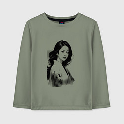 Лонгслив хлопковый детский Азиатская девушка в кимоно, цвет: авокадо