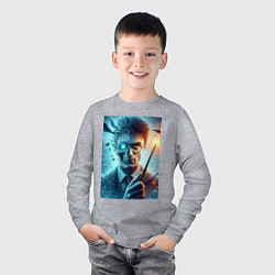 Лонгслив хлопковый детский Harry Potter - wizard with magic stick, цвет: меланж — фото 2
