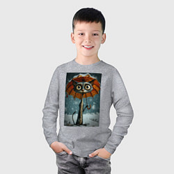 Лонгслив хлопковый детский Уличный кот под мокром снегом, цвет: меланж — фото 2