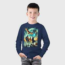 Лонгслив хлопковый детский Harry Potter and owl - Hogwarts, цвет: тёмно-синий — фото 2