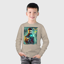 Лонгслив хлопковый детский Harry Potter with a magic wand - ai art fantasy, цвет: миндальный — фото 2