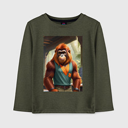 Лонгслив хлопковый детский Орангутанг хуманизация, цвет: меланж-хаки